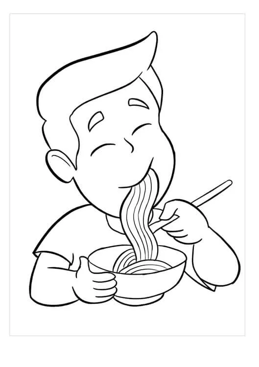 Niño Comiendo Pasta para colorear, imprimir e dibujar –ColoringOnly.Com