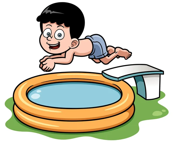 niño de dibujos animados buceo en la piscina — Vector stock ...