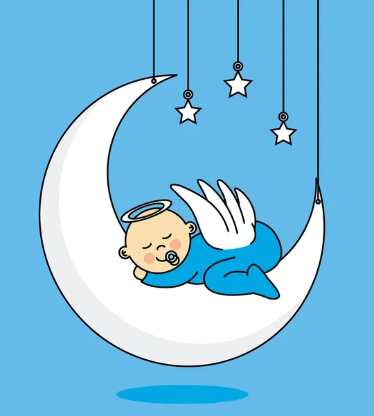 niño durmiendo en la luna — Vector stock © sbego #49202117