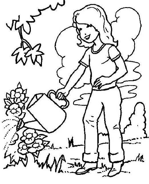 niÑo regando las plantas Colouring Pages