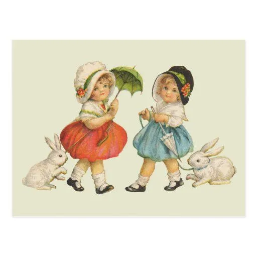 Niños y conejos del vintage tarjetas postales de Zazzle.