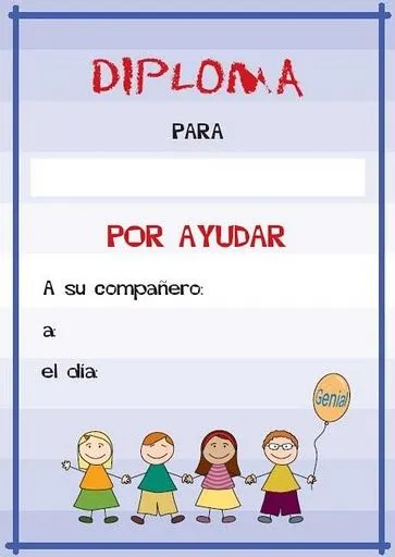 PARA NIÑOS E INFANTIL: DIPLOMA POR AYUDAR A UN COMPAÑERO ...