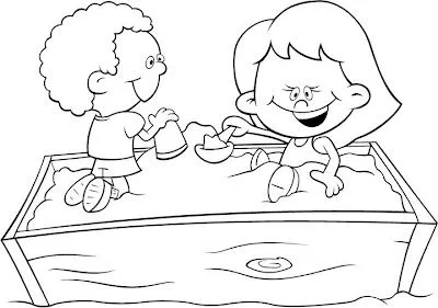Niños jugando con arena para colorear ~ 4 Dibujo