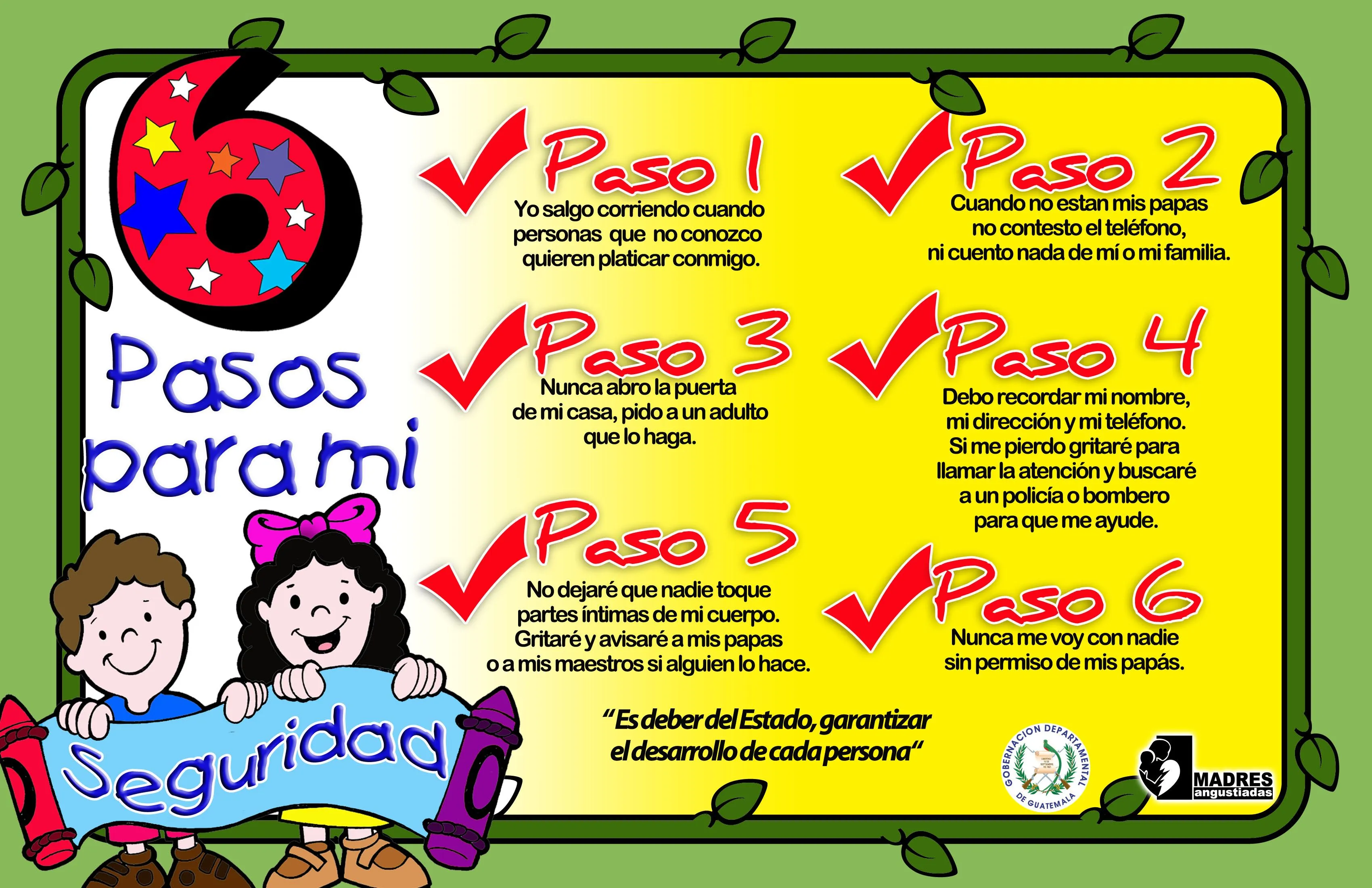 Niños: 6 Pasos y 6 Reglas para mi Seguridad | IMASP Guatemala