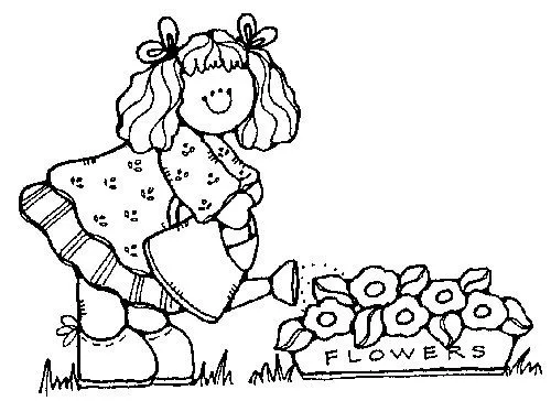 Niños regando plantas para colorear - Imagui