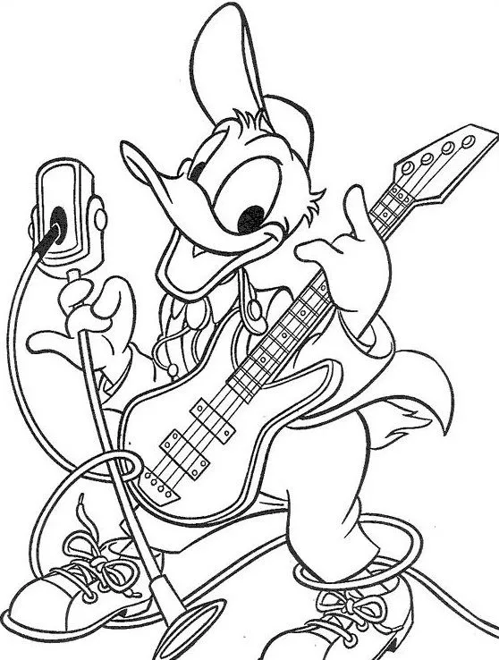 ... colorear: Dibujos para colorear - El pato Donald tocando la guitarra