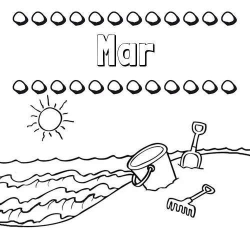 Nombre Mar: Nombres en la playa: dibujos para colorear