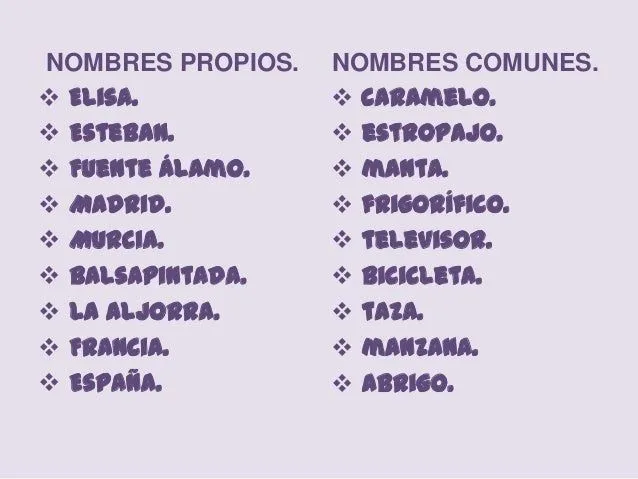 Nombres propios y comunes