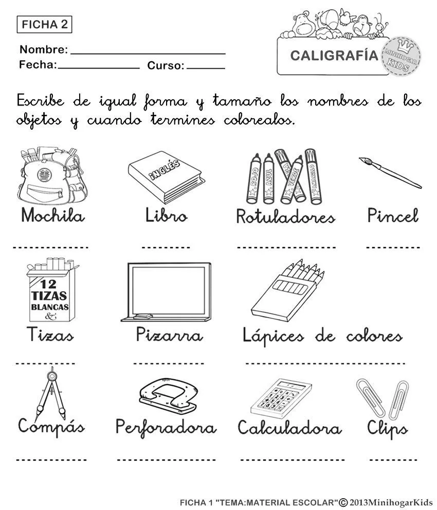 Nombres de útiles escolares en inglés con dibujos - Imagui