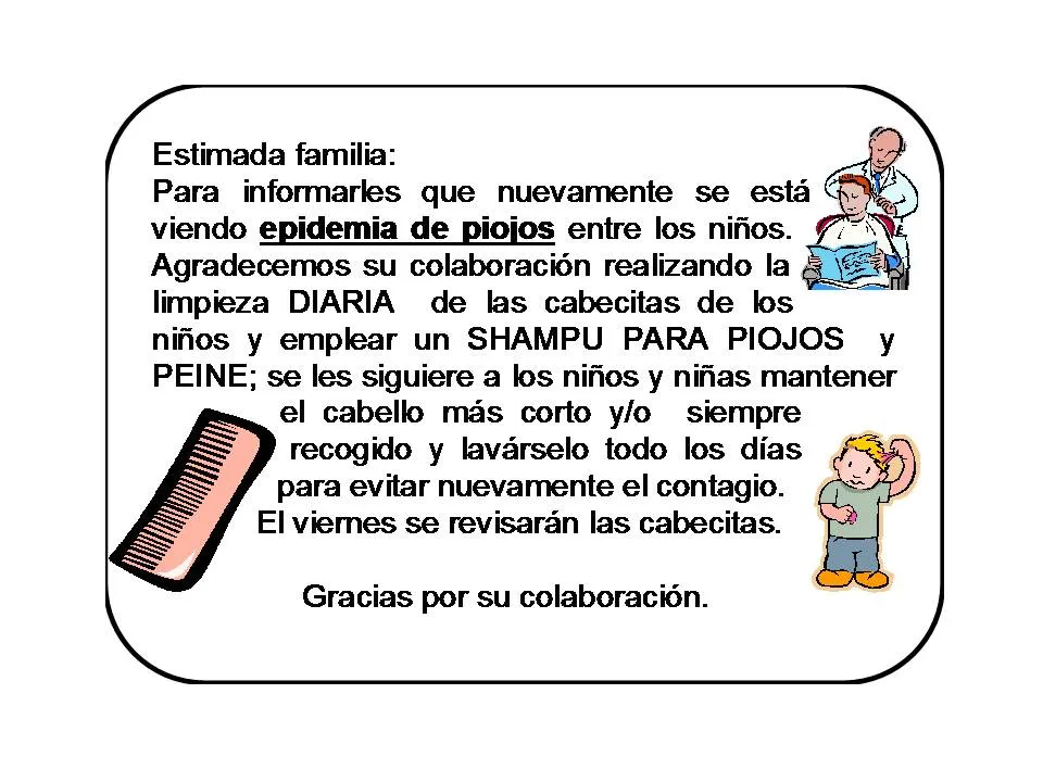 Nota o cartel para imprimir y prevenir o tratar el contagio de piojos ...