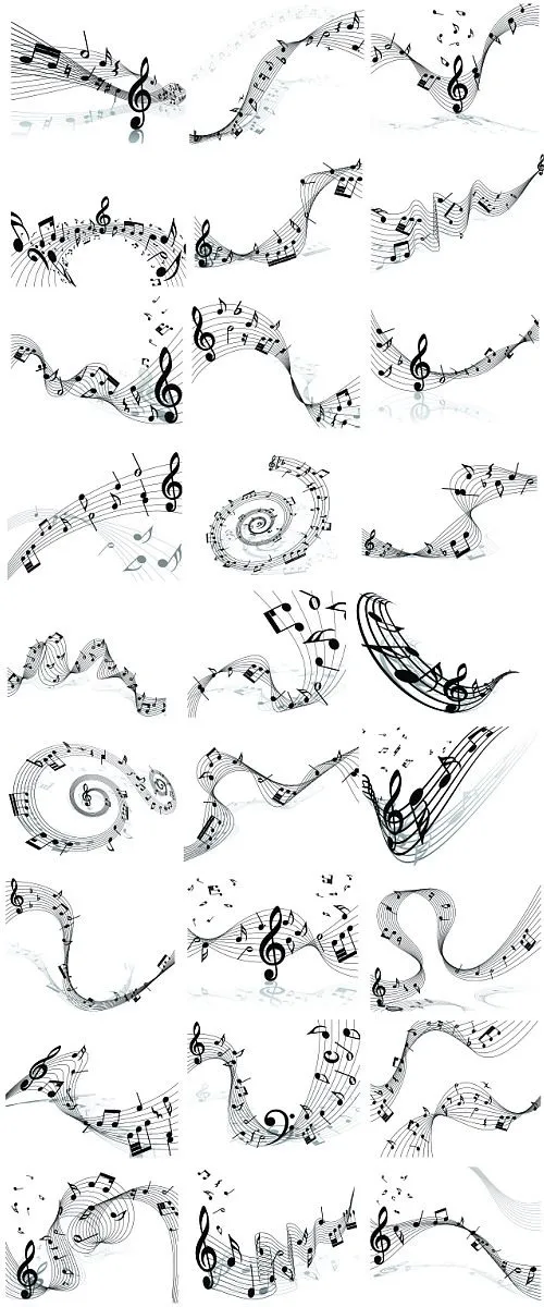 Notas musicales y pentagrama en vector (Music Score and notes in ...