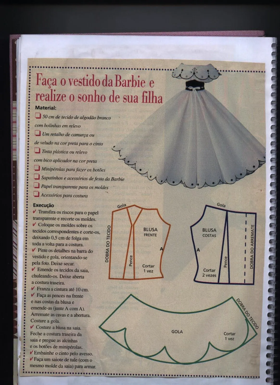 notasdivinais: VESTIDO DE BONECA (BARBIE) | Padrões de costura barbie, Moldes  para vestuário de bonecas, Vestido barbie