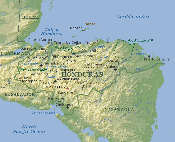 Noticias de ultima hora: Mapa de Honduras físico: Rios y montañas