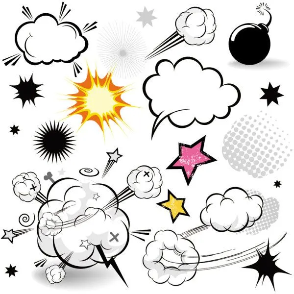 Las nubes de hongo de explosivo estilo cómico de palabras clave y ...