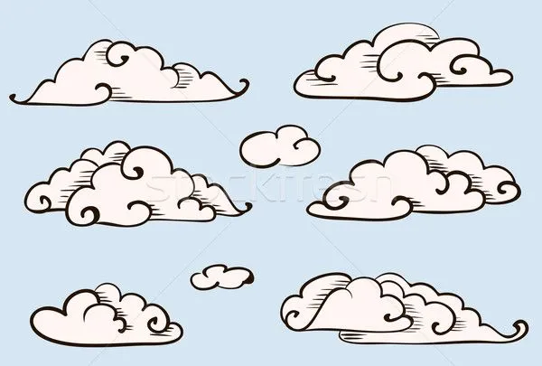 Nubes · vintage · vector · dibujo · cielo · textura - ilustración ...