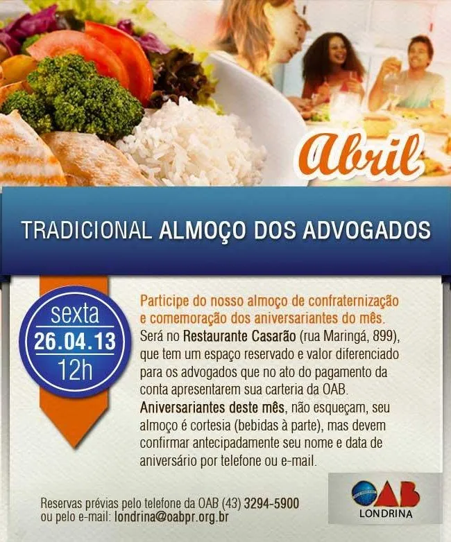 Núcleo OAB Jovem Londrina: CONVITE: Tradicional almoço de ...