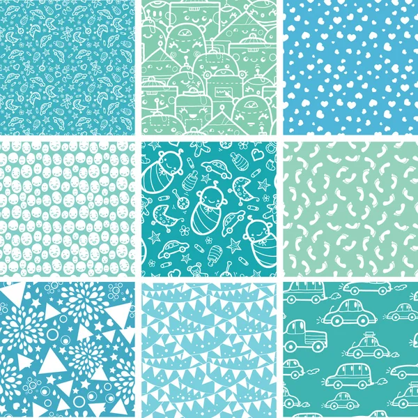 nueve patrones inconsútil de bebé niño azul fondos colección ...