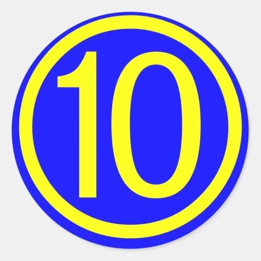 número 10 en un círculo, fondo azul pegatina redonda | Zazzle