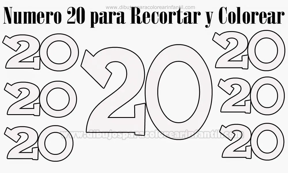 Numero 20 para recortar y colorear - Dibujos para colorear ...