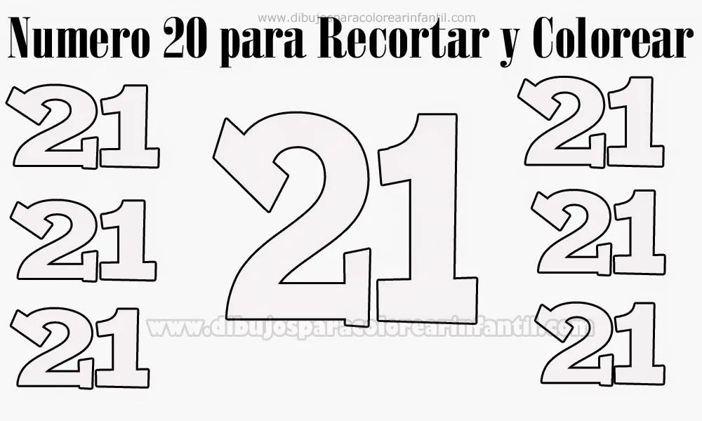 Numero 21 para recortar y colorear - Dibujos para colorear ...