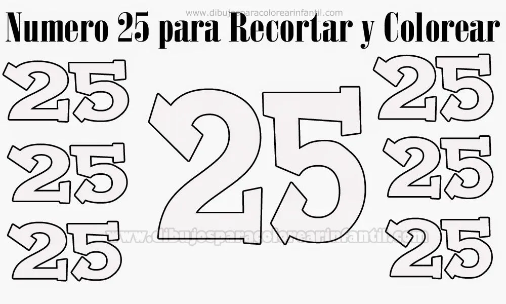 Numero 25 para recortar y colorear - Dibujos para colorear ...