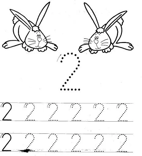 EL NUMERO 2 EN FICHAS PARA PINTAR Y APRENDER