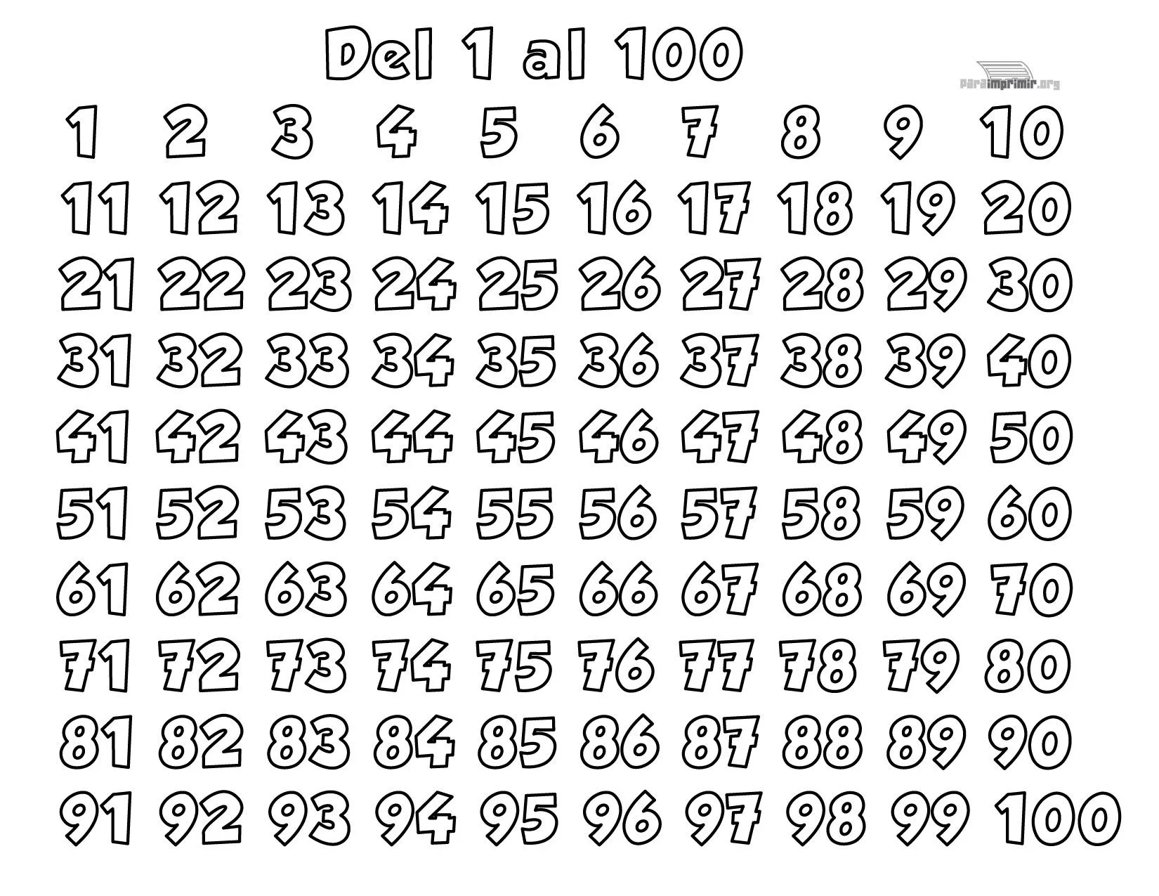 Los números del 1 al 100 para imprimir en PDF 2023