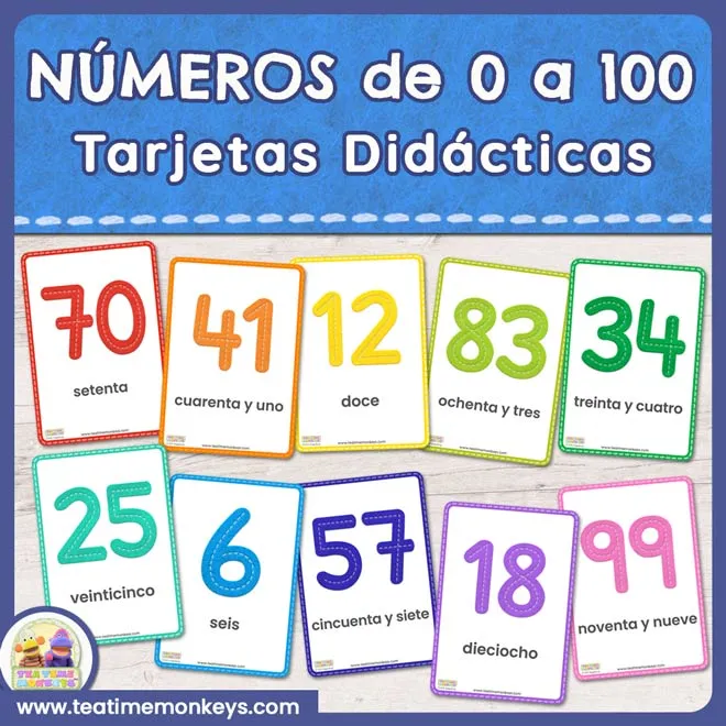 NÚMEROS DE 0 A 100 - Tarjetas Didácticas - Tea Time Monkeys