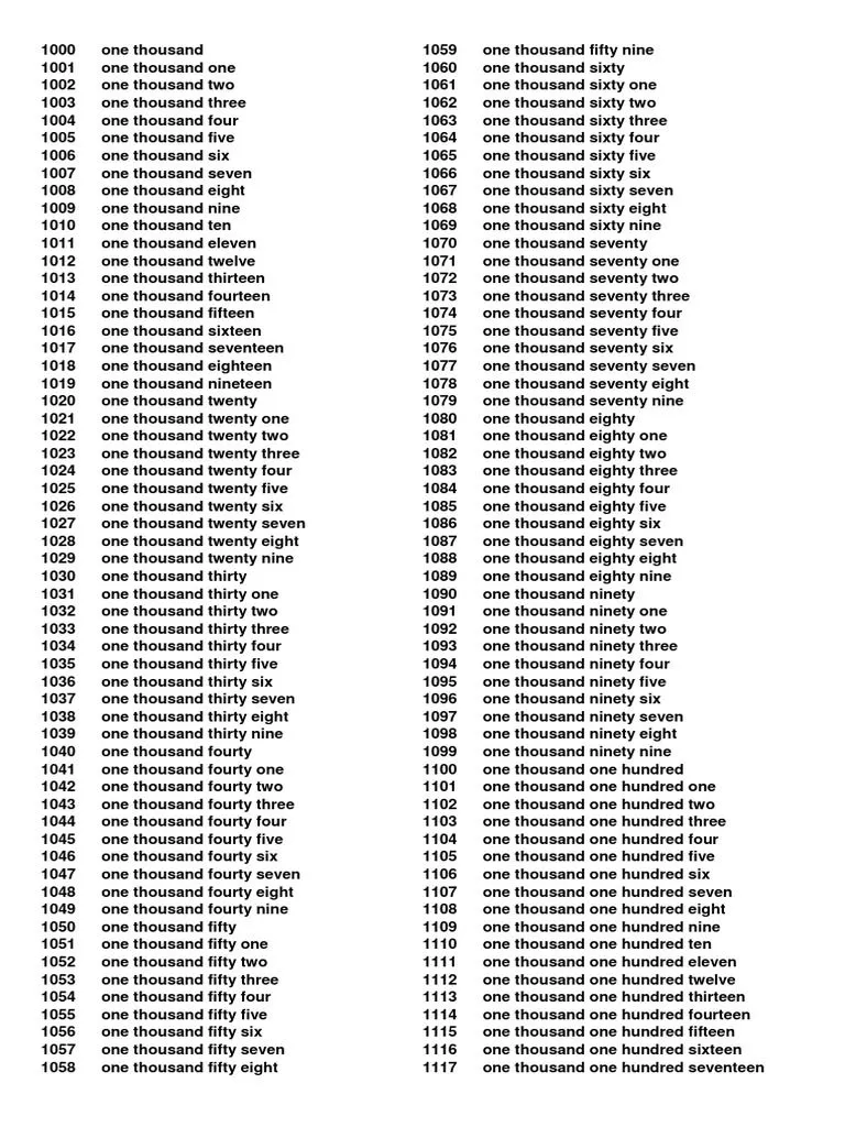 Numeros Del 1000 A 1500 | PDF