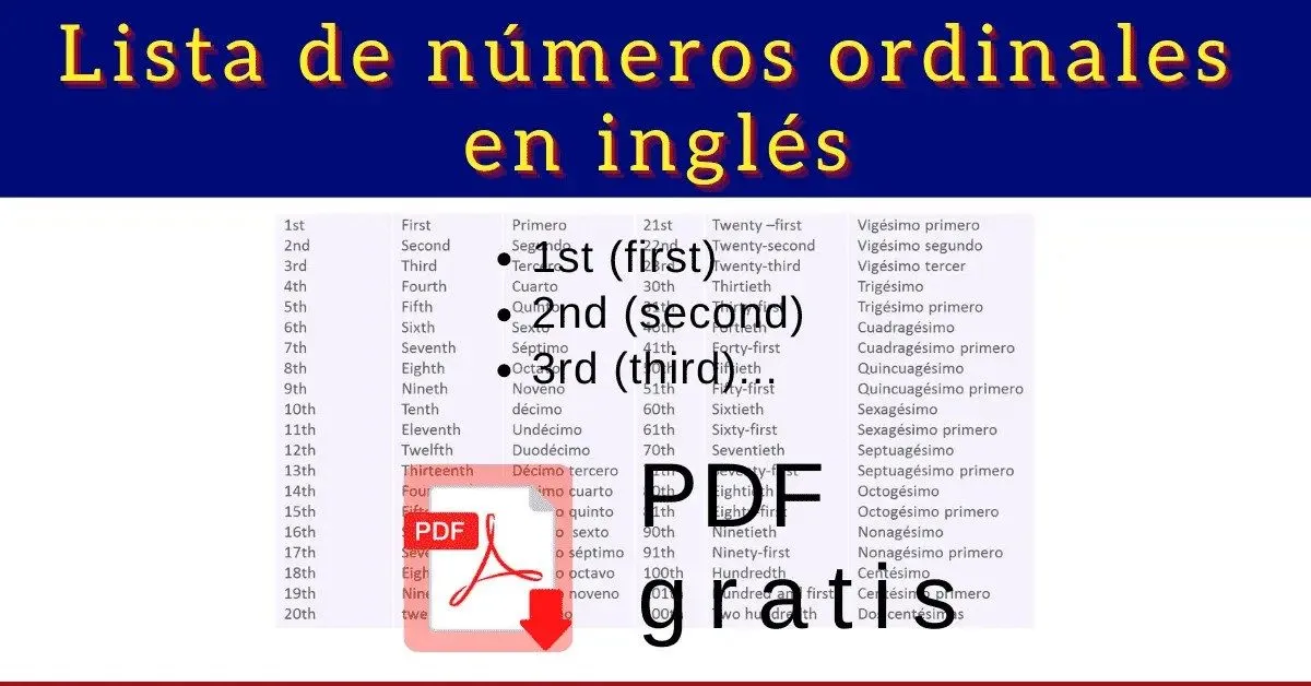 Números Ordinales y Cardinales en inglés del 1 al 100 PDF [Listado]