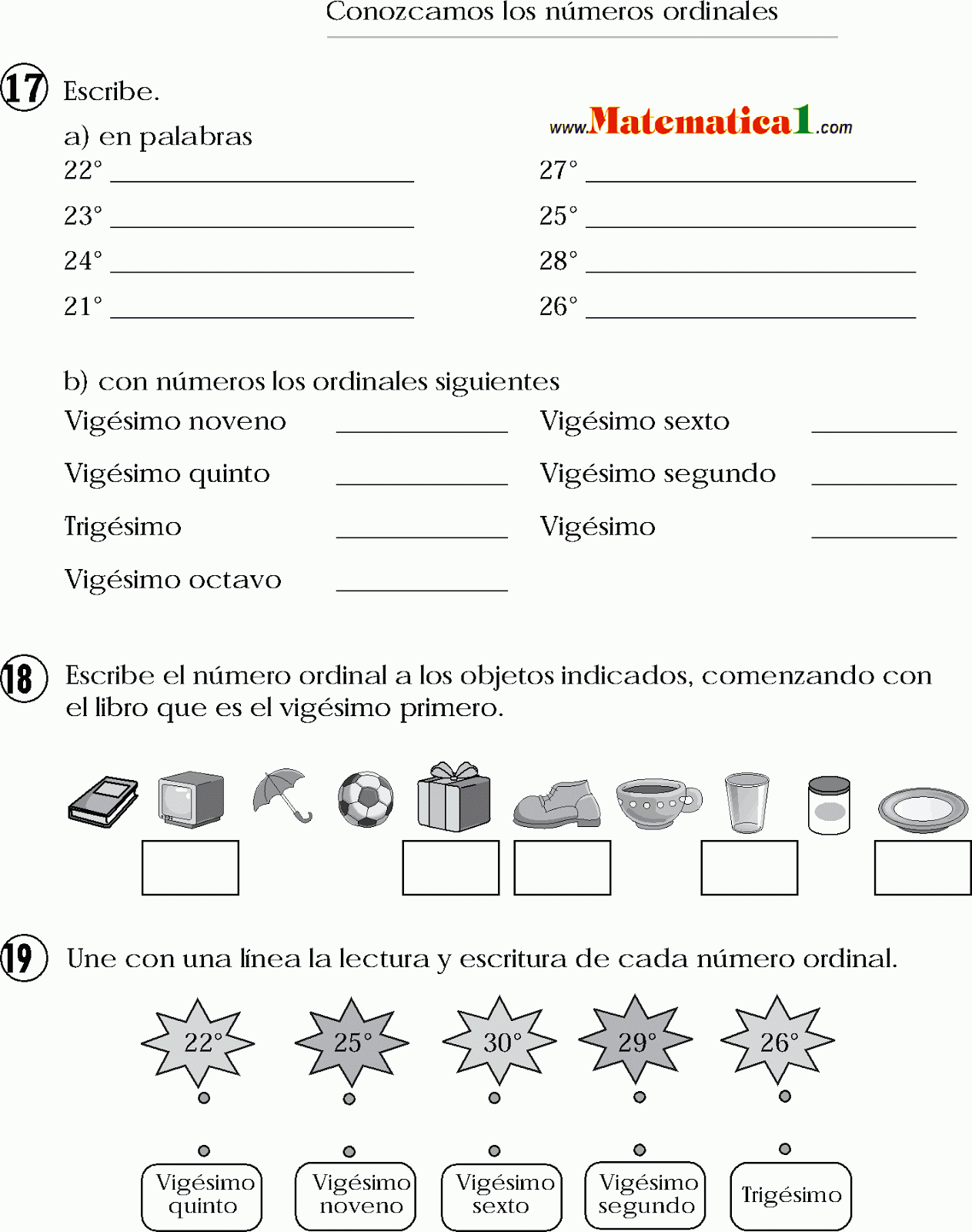 Numeros ordinales para niños ejercicios - Imagui