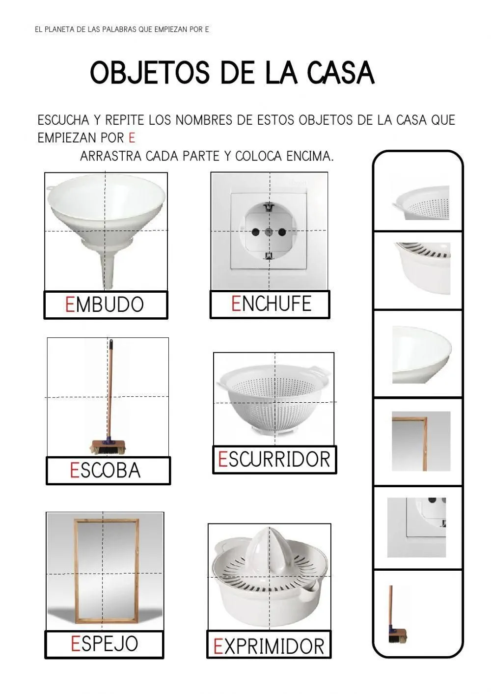 Objetos de la casa que empiezan por E worksheet | Live Worksheets