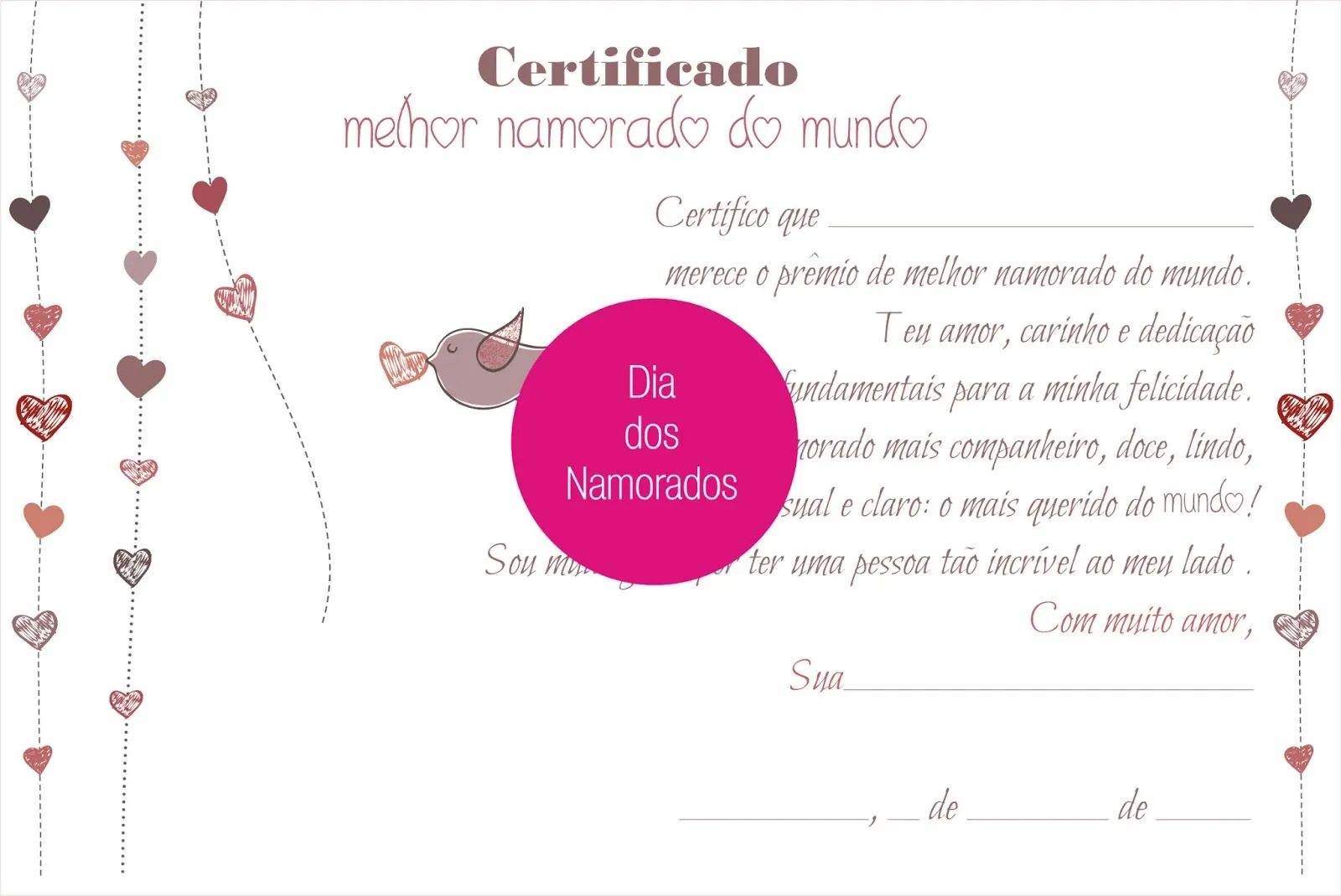 Objetos Especiais: Certificado Melhor Namorado do Mundo Grátis ...