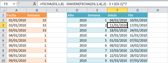 Obtener una fecha a partir de la semana del año en Excel - Excel Total