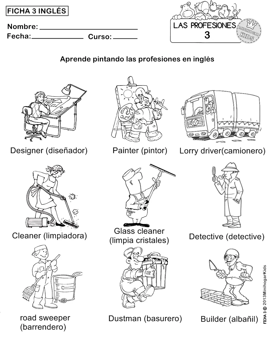 Ocupaciones en inglés para colorear - Imagui