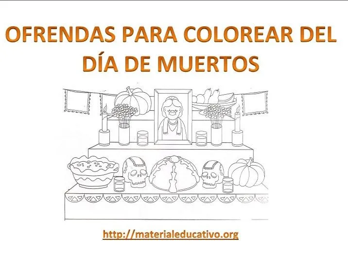 Ofrendas para colorear del día de muertos | Material Educativo