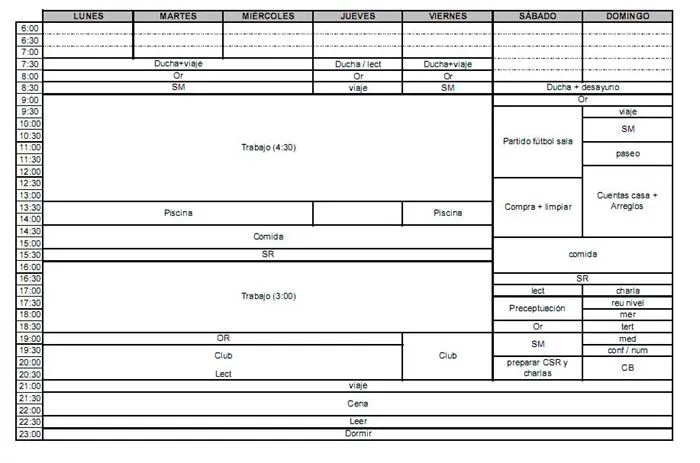 Opuslibros - Horario semanal de un agregado normal.- Spiderman