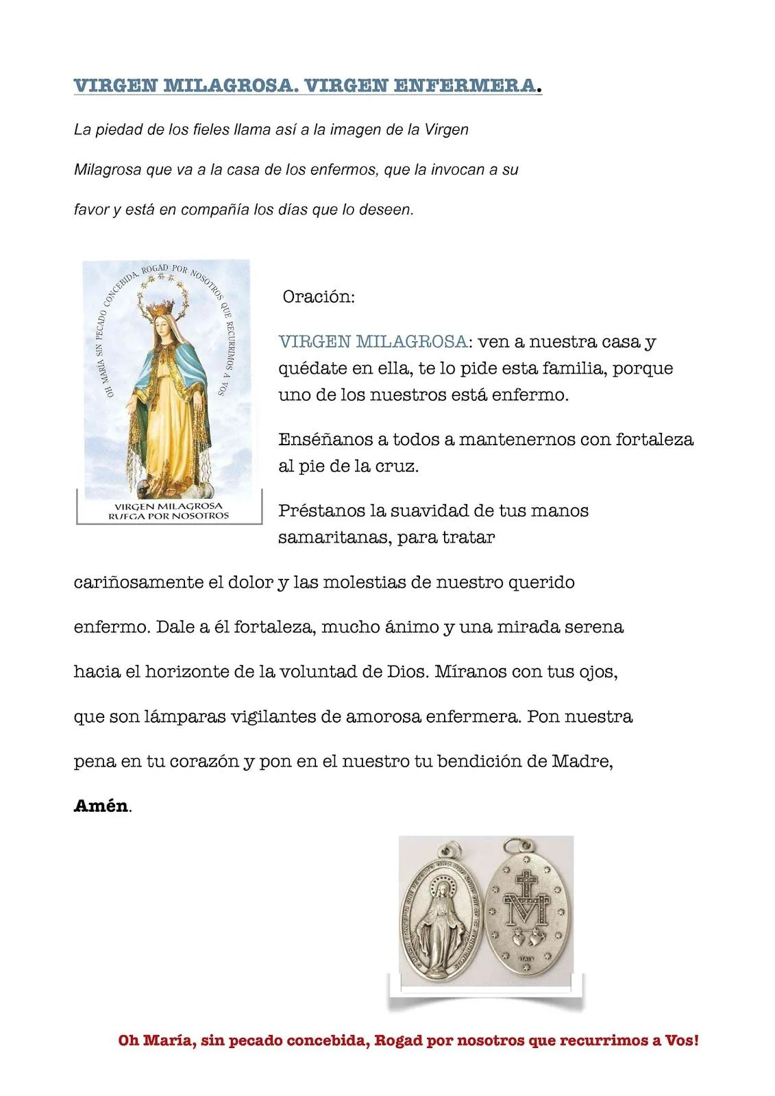 Ora et labora... AHORA!: VIRGEN MILAGROSA. Oración para los enfermos