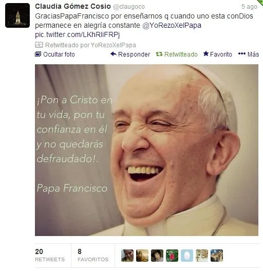 Oración de agradecimiento por enseñanzas del Papa ...