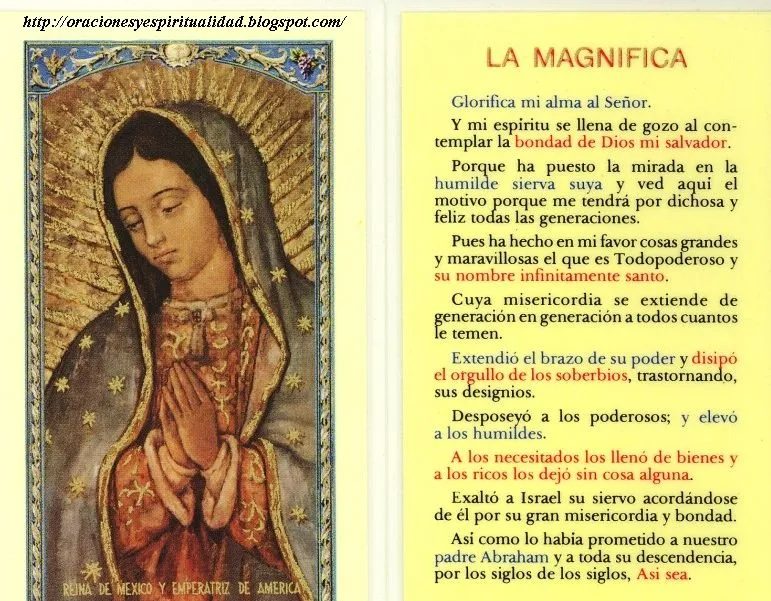 ORACIONES Y ESPIRITUALIDAD: Oración LA MAGNIFICA...