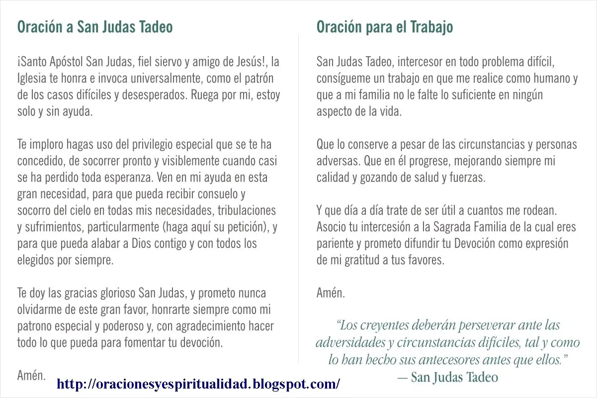 ORACIONES Y ESPIRITUALIDAD: Oración a SAN JUDAS TADEO...