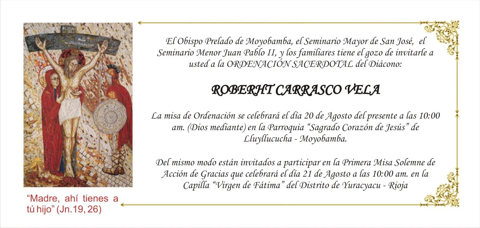 Ordenación Sacerdotal del Diacono Roberht | Seminarios de Moyobamba