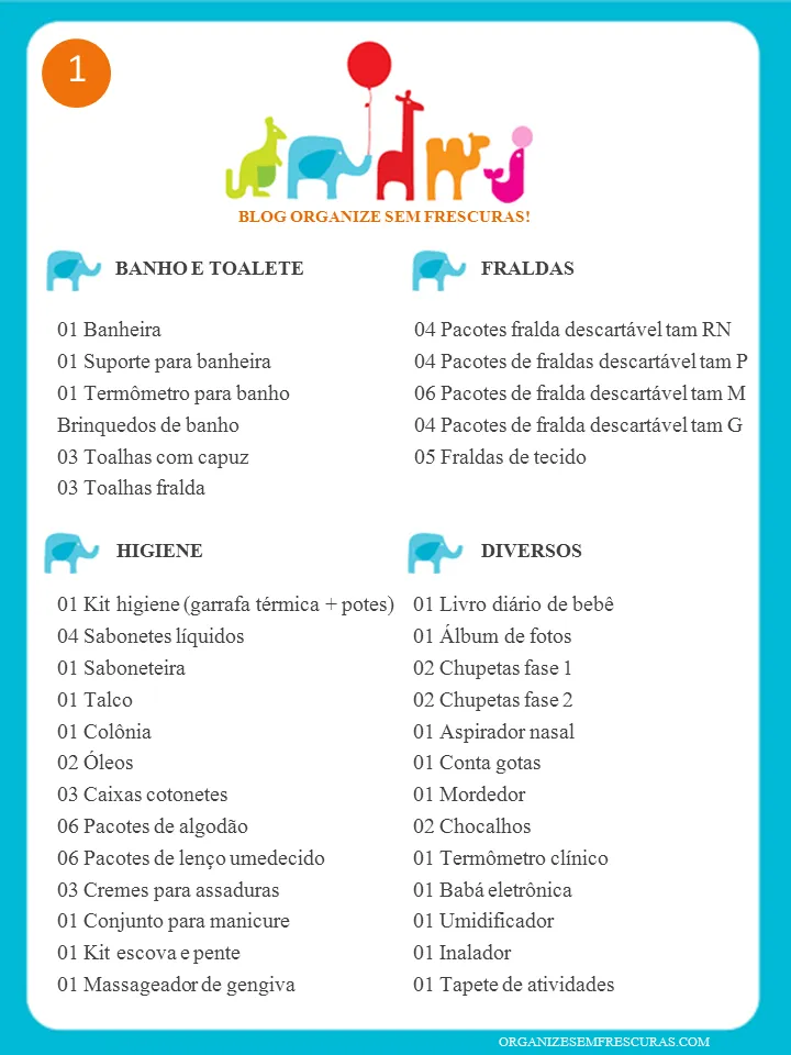 Organize sem Frescuras!: Lista completa de Chá de Bebê para imprimir