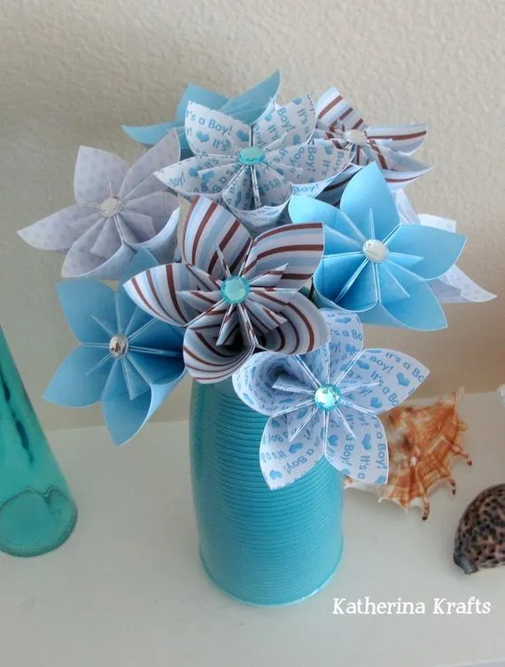 Origami Flowers It's a Boy Blue for Baby Boy by KatherinaKrafts