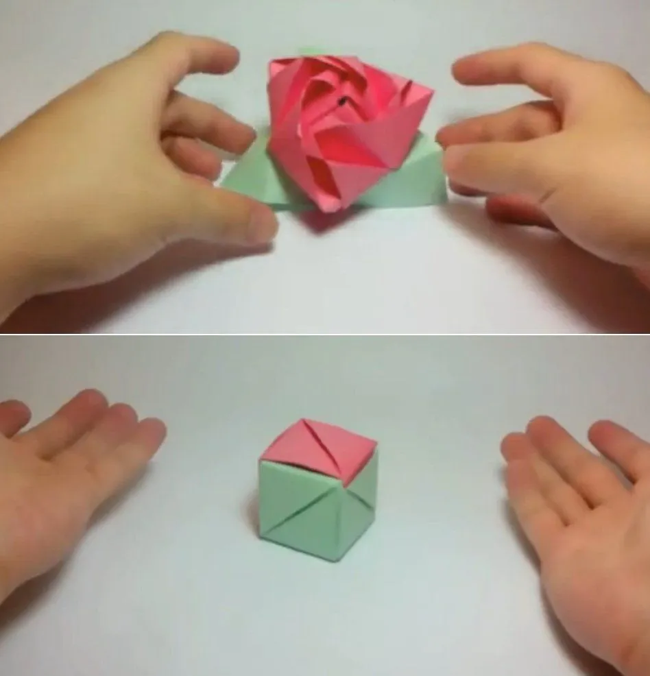 Origami: Hacer una rosa mágica que se convierte en cubo ...