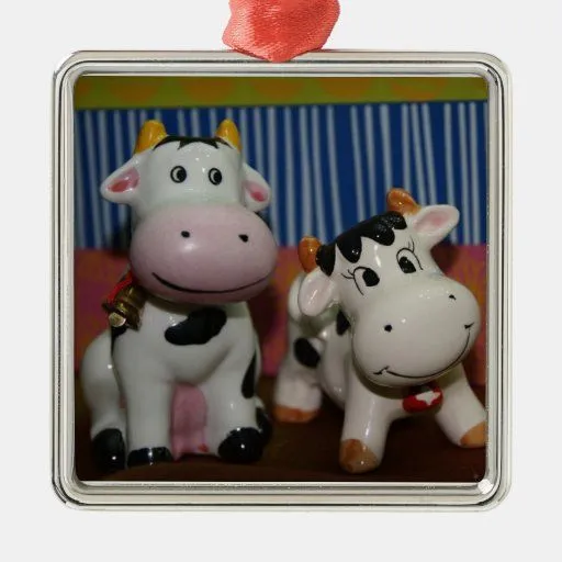 Ornamento sonriente de dos vacas adornos de Zazzle.