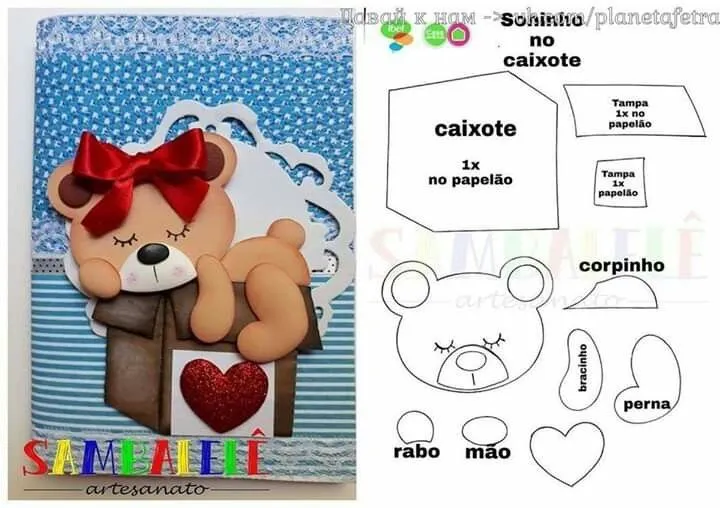 Osito en caja | Urso em eva, Trabalhos manuais, Padrões de animais