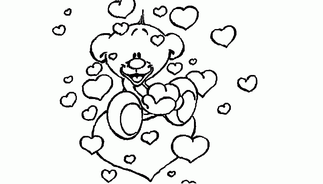 Oso con corazones dia de los enamorados- Imagenes Para Colorear