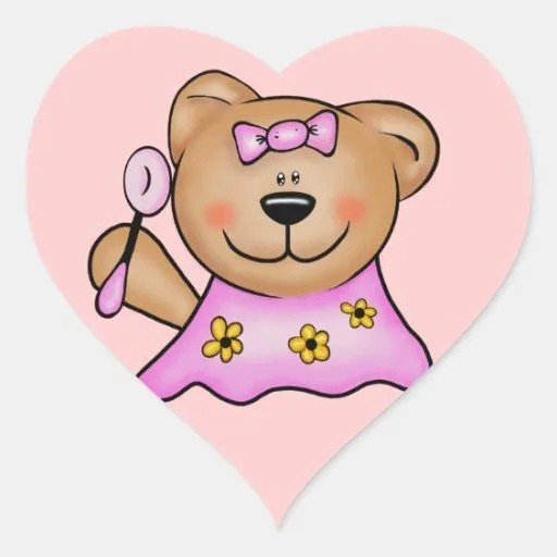 Oso de peluche lindo de la niña en rosa colcomanias corazon de Zazzle.