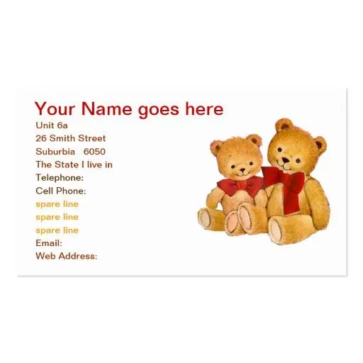 Osos de peluche lindos tarjetas de visita de Zazzle.